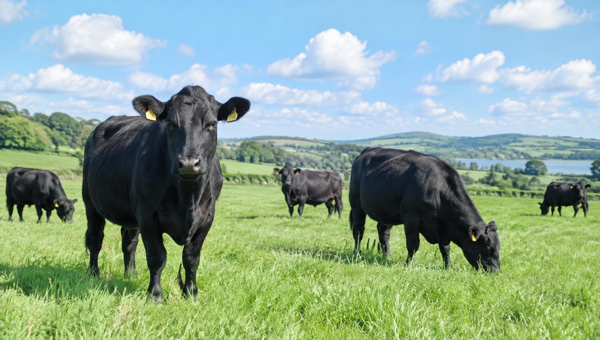 Cattle grazing a golden-hour pasture